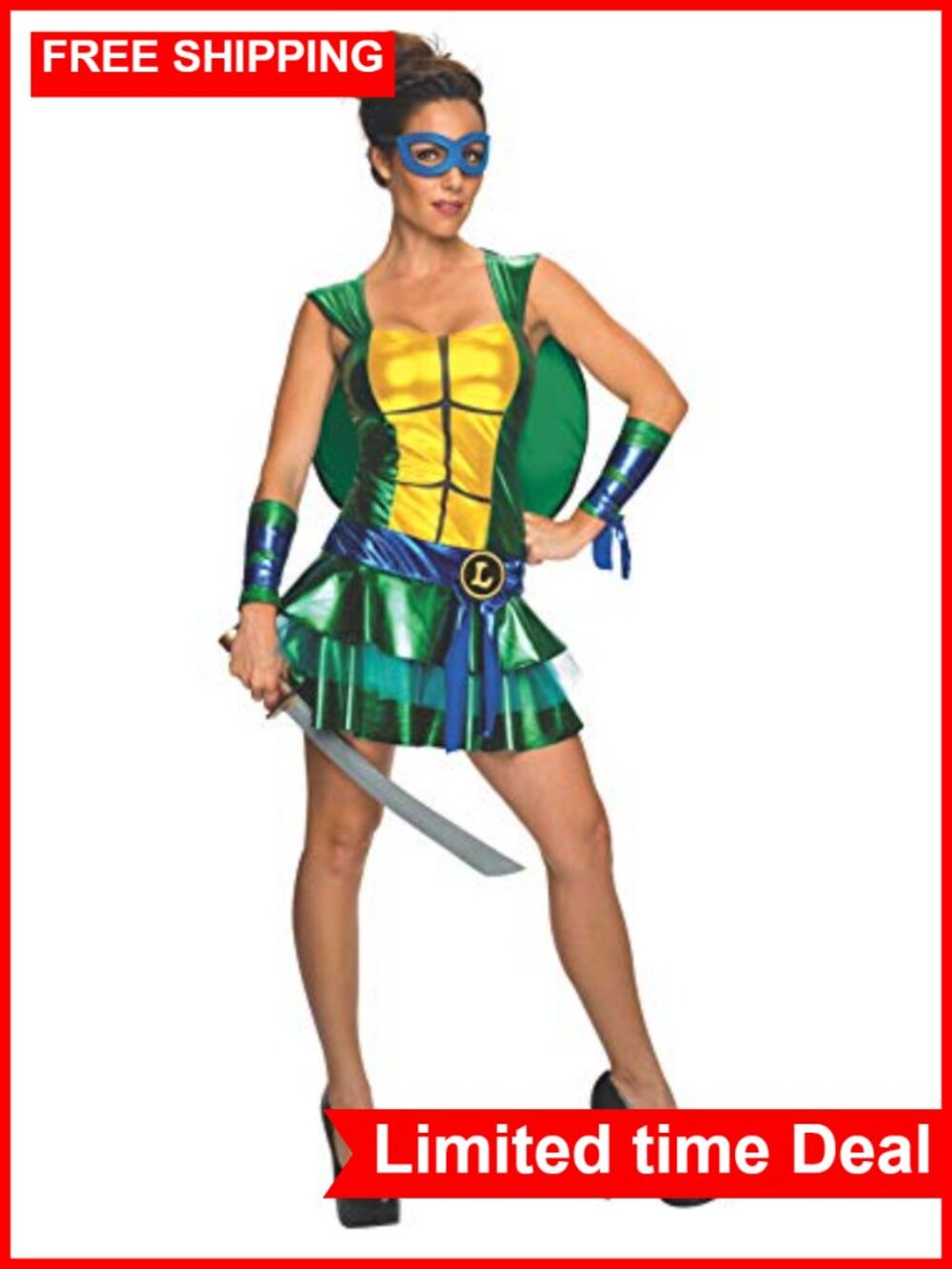 Leonardo Costume Dress with Mask, Shell, Gauntlets, XS
